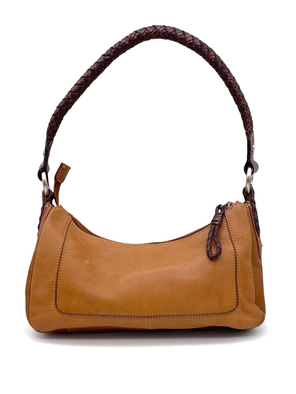 Vintage Fossil Leather Hobo Shoulder Bag Tan Brown Braided Handle Purse Y2K